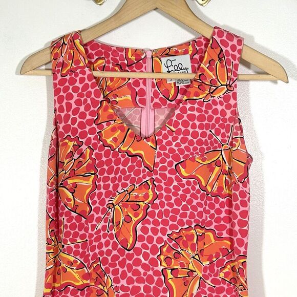 Lilly Pulitzer Butterfly Silk Dress Size 2 Sleeveless V-Neck Pink Knee Length - Picture 3 of 8